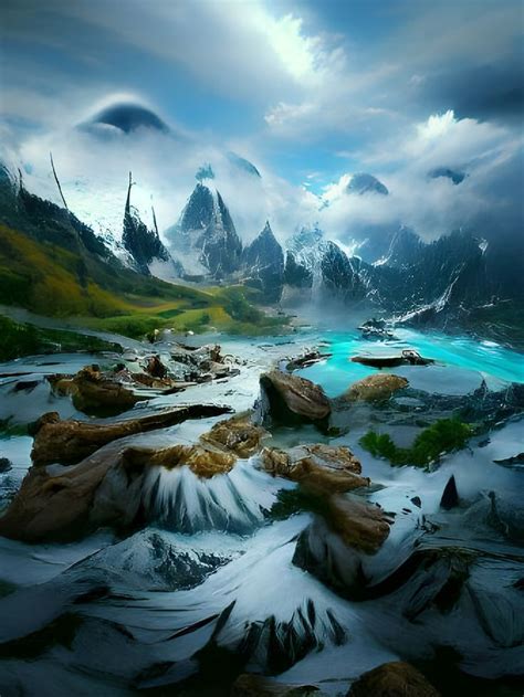 AI Generated Art, Fantasy Mountains Matte Painting Art Board Print by ...