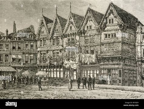 Old houses in Valenciennes, France in the 19th century Stock Photo - Alamy