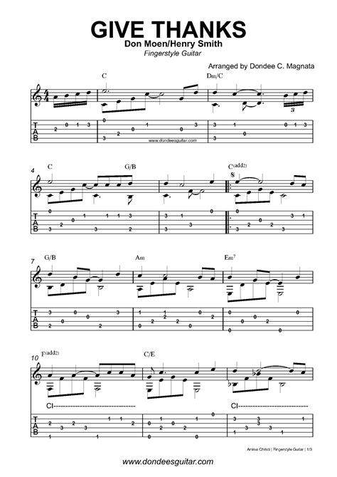 Give Thanks Fingerstyle Tabs - Don Moen | Dondee's Guitar Tabs