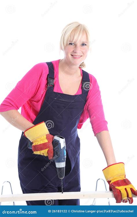 Woman Carpenter Using a Power Drill Stock Photo - Image of drill, isolated: 26183122