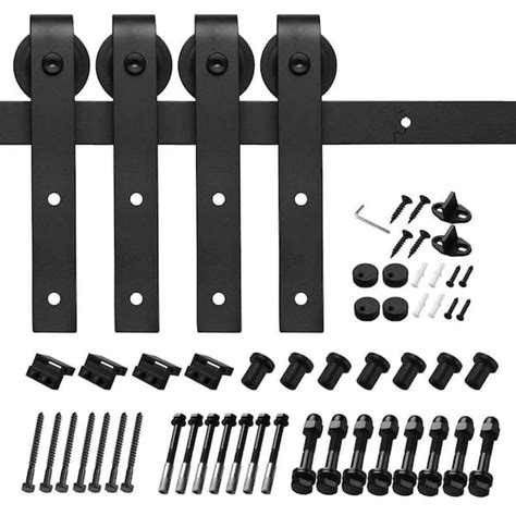 Buy 9 ft.108 in. Black Steel Sliding Barn Door Track and Hardware Kit for Double Doors with ...