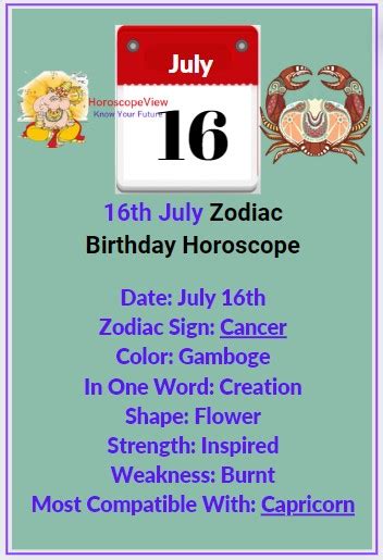 July 16 Zodiac Sign Cancer - Traits, Love, Money and Health