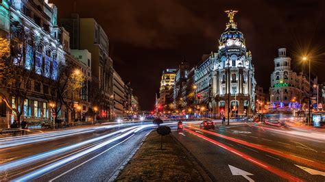 Download Hintergrundbilder 1920x1080 Full HD Madrid, Spanien, Stadt, Nacht, Gebäude, Straßen ...