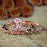 Antique Vintage Design 2 carat Round Morganite Diamond Halo Bridal Wedding Ring Set with 18k ...