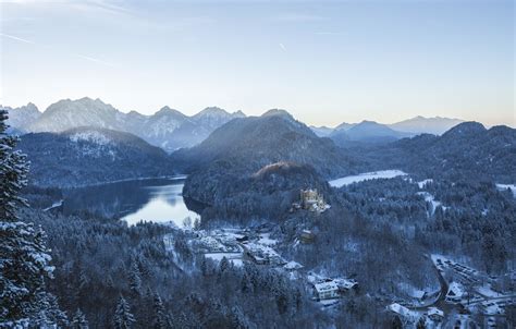 Wallpaper winter, the sky, snow, mountains, morning, Germany, trees ...