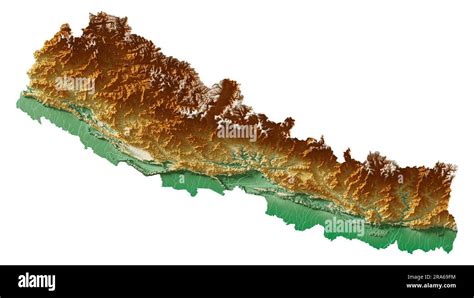 Nepal. Highly detailed 3D rendering of shaded relief map with rivers ...