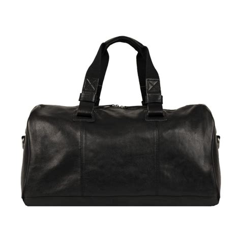 Black Leather Duffle Travel Bag