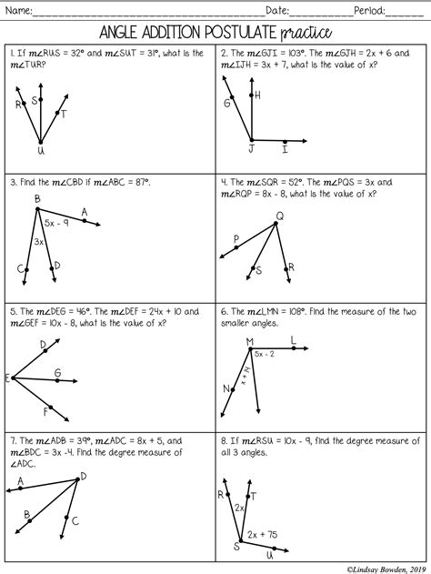 The Angle Addition Postulate Worksheet Answers - Angleworksheets.com