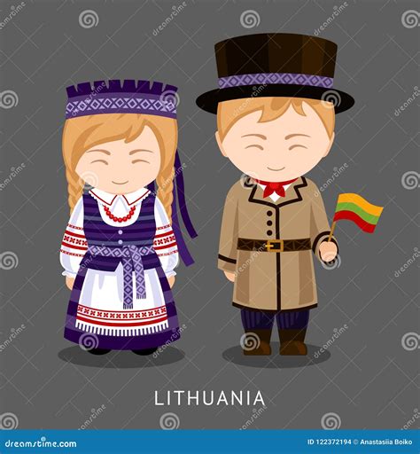 Lithuanians in National Dress with a Flag. Stock Vector - Illustration of little, cartoon: 122372194