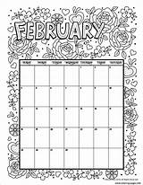 February Coloring Calendar Page Printable sketch template