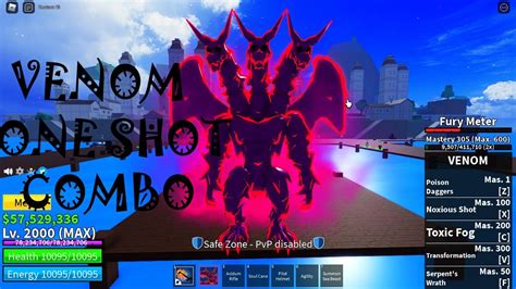 Venom One Shot Combo || Blox Fruits Update 15 || Blox Fruit - YouTube