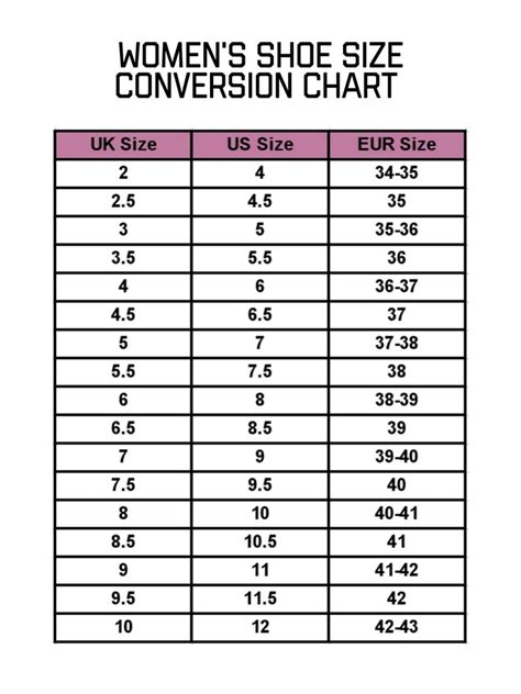 Women's Shoe Size Conversion Chart, Shoe Guide, Size Guide, Instant, Printable, Digital Download ...