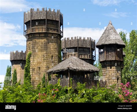 Stone and wooden medieval castle Stock Photo - Alamy