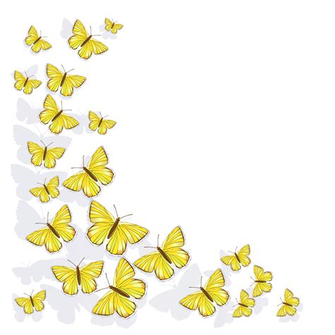 Corner frame of yellow butterflies isolated on white background. Vector ...