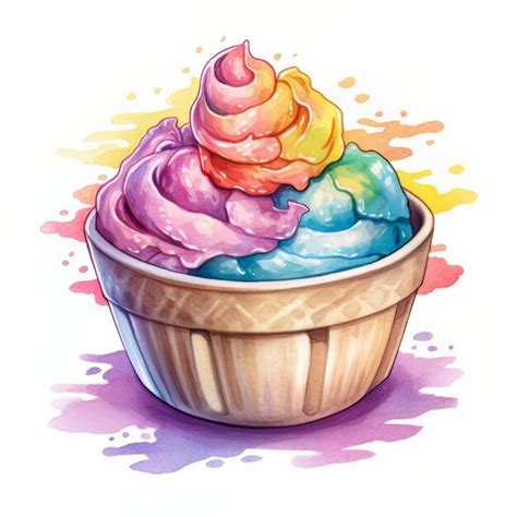 Premium AI Image | A watercolor drawing of a bowl of ice cream with ...