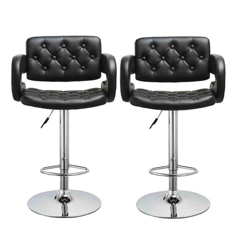 Set Of 2 Leather Adjustable Bar Stools Counter Height Swivel Stool ...