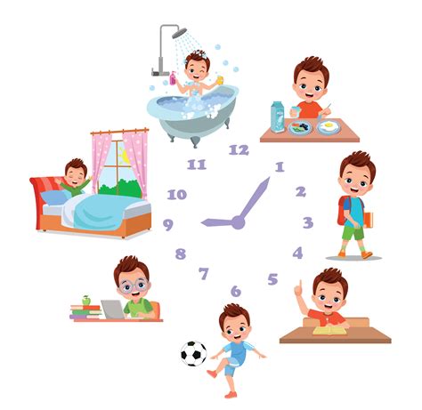 Cartoon kid daily routine activities set 28886055 Vector Art at Vecteezy