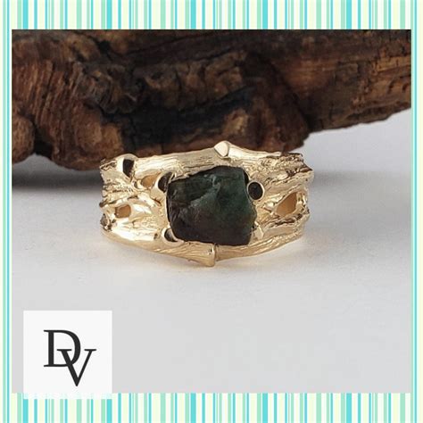 Raw Dark Green Emerald Mens Wedding Band in Gold, Rough Gemstone Ring by Dawn Vertrees # ...