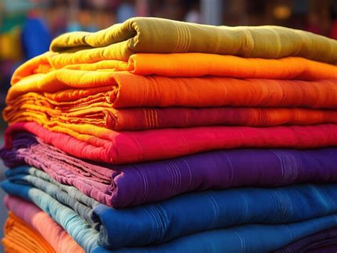 Premium AI Image | A stack of colorful saris at a market