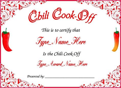 4 Chili Cook Off Certificate Template Free 97657 | Fabtemplatez with Chili Cook Off Award Cer ...