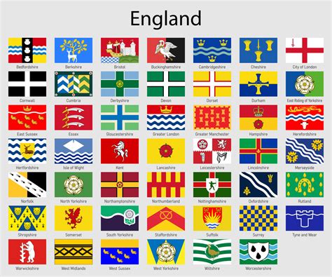 Flags of the counties of England, All English regions flag colle 21830649 Vector Art at Vecteezy