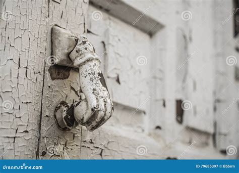 Hand Shaped Knob of a Wooden Door Stock Image - Image of aged ...