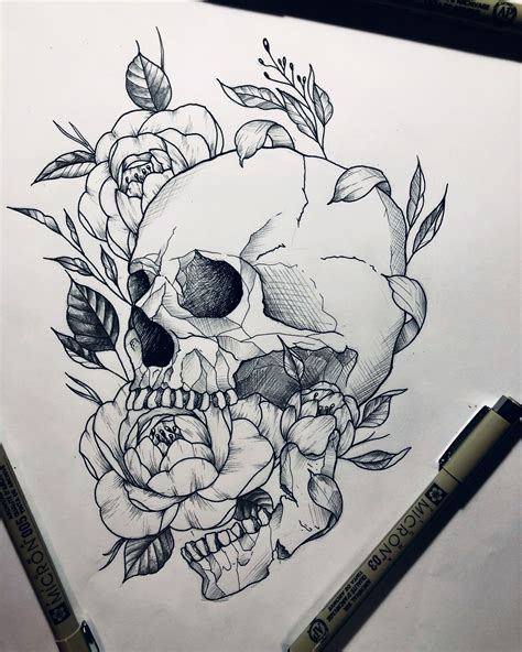 #skull #skulltattoo #tattoo #tattooed #tattooartist #peony #peonytattoo ...