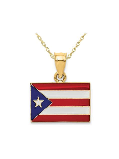 Gem And Harmony - 14K Yellow Gold Puerto Rico Flag Charm Pendant Necklace with Chain - Walmart ...