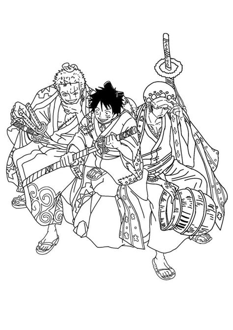 Zoro, Luffy and Law from One Piece coloring page - Download, Print or Color Online for Free