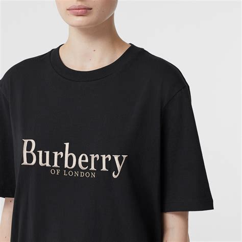 Embroidered Archive Logo Cotton T-shirt in Black - Women | Burberry ...