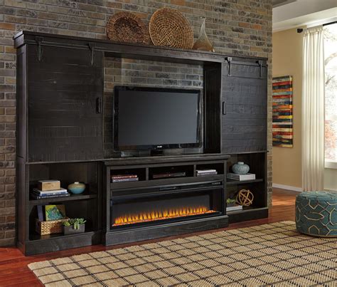 Sharlowe - Charcoal - LG TV Stand, 2 Piers, Bridge with Wide Fireplace ...