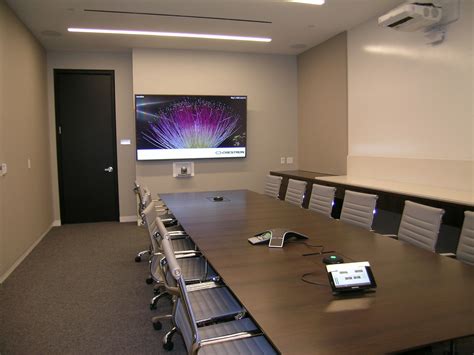 Conference Room with front end display , Polycom camera recessed in-wall, Epson Brightlink ...