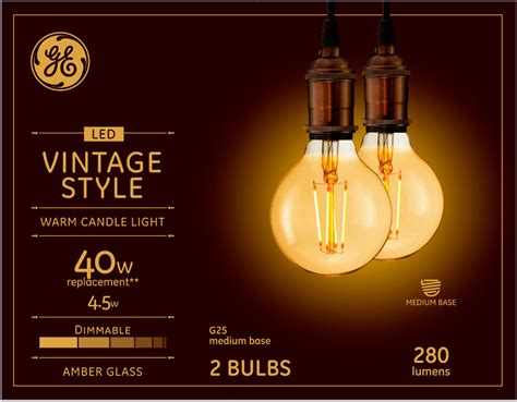 Best Buy: GE Vintage 280-Lumen, 4.5W Dimmable G25 LED Light Bulb, 40W Equivalent (2-Pack) Amber ...