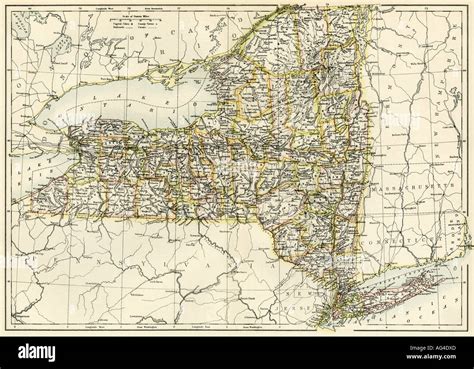 Map of New York State 1870s. Color lithograph Stock Photo - Alamy