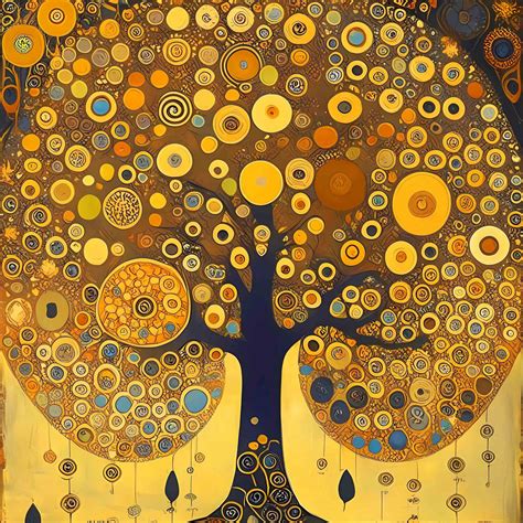 Tree of life artwork. Klimt inspiration abstract symbolism golden wall art for home decor. Large ...