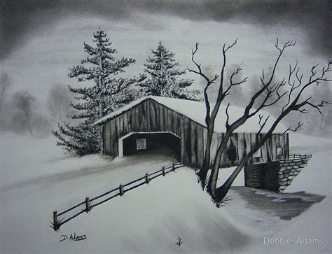 Country Charm Poster by Mitch Adams in 2021 | Landscape pencil drawings, Drawing landscape ...