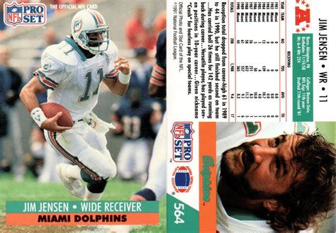 1991 Jim Jensen, Dolphins, 2 Pro Set #564, #F1291