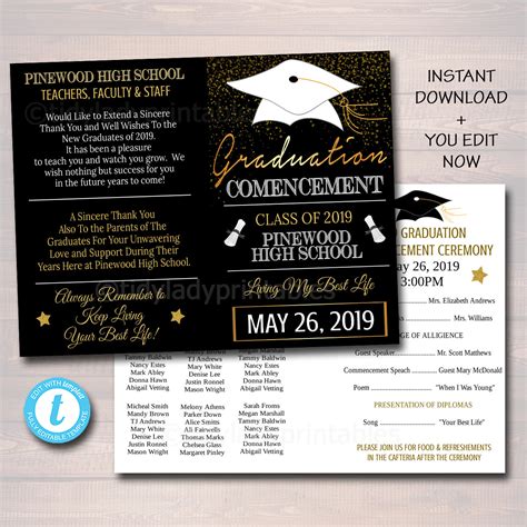 Graduation Ceremony Program Template High School Graduation | Etsy