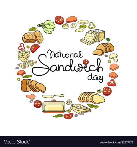 National sandwich day card set isolated Royalty Free Vector