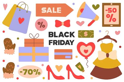 Premium Photo | Black friday flat cartoon set color illustration shows ...