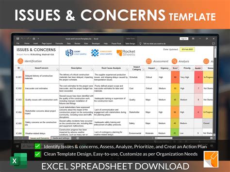 Issues and Concerns Template, Issues Tracker Excel Template, Management ...