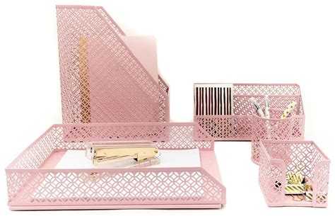 Blu Monaco Office Supplies Pink Desk Accessories for Women-5 Piece ...