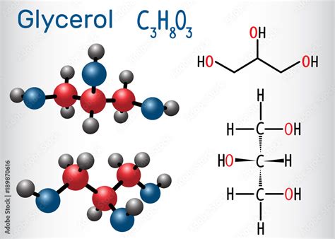 Vetor de Glycerol (glycerine) molecule. Structural chemical formula and ...