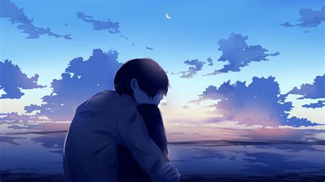 Download wallpaper 1920x1080 boy, alone, sad, anime full hd, hdtv, fhd ...