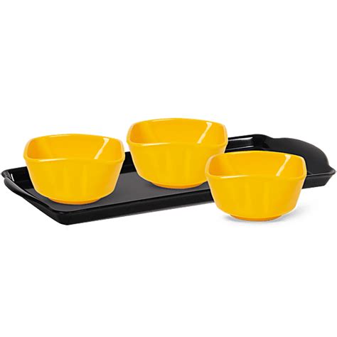 Buy Iveo Snack Bowl & Tray Set - 100% Melamine, Black & Yellow, Square Online at Best Price of ...