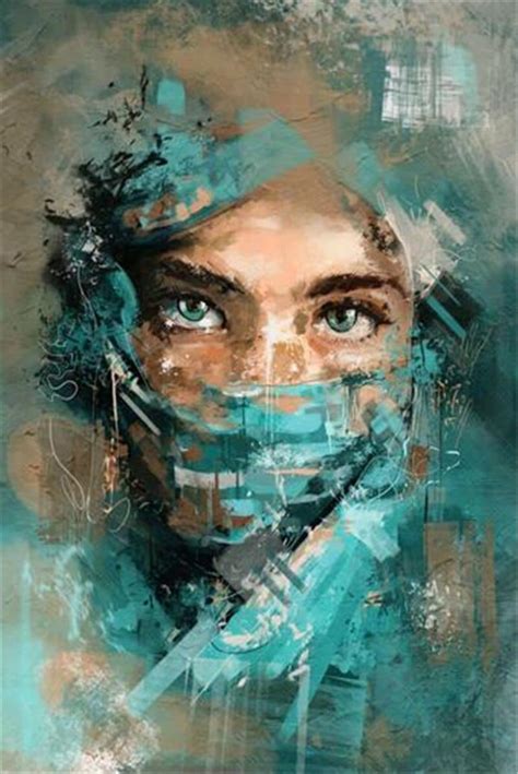 Abstract Woman Portrait With Green Veil Watercolour Wall Art – CanvasPaintArt