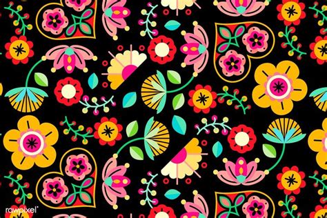 Flowers folk art patterned on black background vector | premium image ...