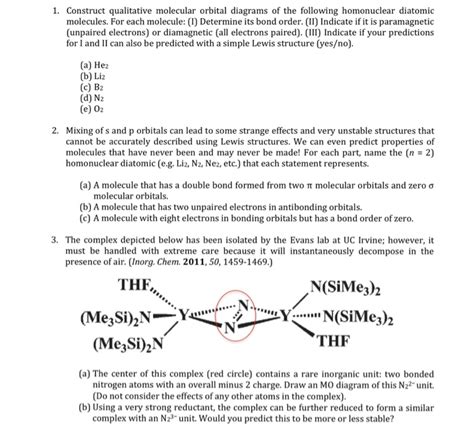 Solved: 1. Construct Qualitative Molecular Orbital Diagram... | Chegg.com