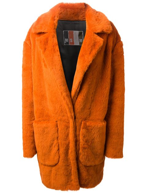 Lyst - Msgm Faux Fur Coat in Orange