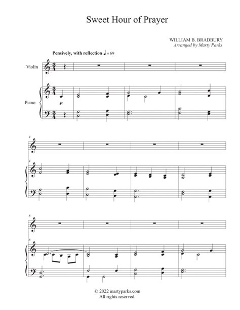 Sweet Hour of Prayer (Violin-Piano) (arr. Marty Parks) Sheet Music ...